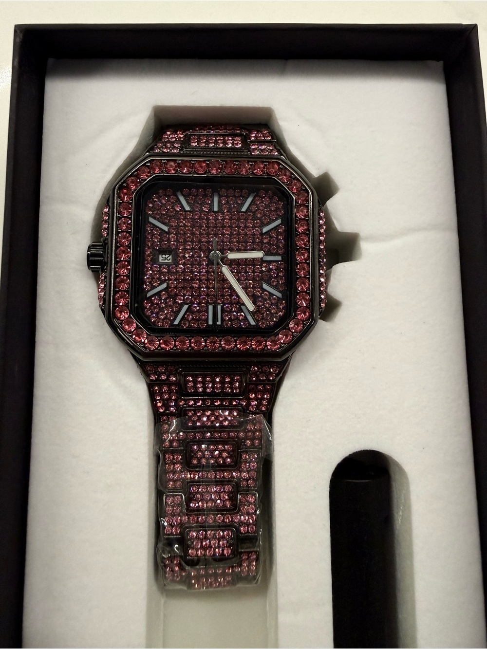 Men's women full iced out Pink Crystal Bracelet Watch - Fashion Accessory